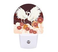 Small Nightlight Two Cranes Chrysanthemums Night Light Plug in Wall with Dusk to Dawn Photocell Sensor Portable Lamp Warm Night Light for Bedroom Living Room Hallway Stairs