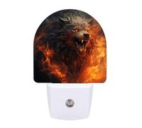 Small Nightlight Wild Wolf in The Fire Night Light Plug in Wall with Dusk to Dawn Photocell Sensor Portable Lamp Warm Night Light for Bedroom Living Room Hallway Stairs