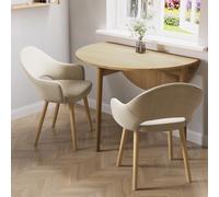 Small Round Oak Folding Drop Leaf Extendable Dining Table - Seats 2 - 4 - Rudy