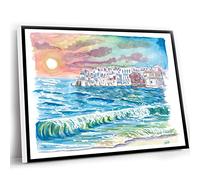 Small Office Decor,Home Decor Farmhouse,Incredible Mykonos Sunset With Little Venice And Beach Waves Wall Decoration Edition Fine Art Print Watercolor Prints,12x16 Inch UnFramed Wall Art