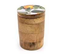 Small Orange Blossom White Storage Canister in Mango Wood Multi-Coloured