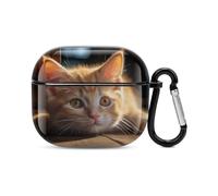 Small Orange Cat Bluetooth Earbuds Case Cover Full Body Shockproof Protection Hard Case Support Wireless Charging with Keychain Personalized Gift for AirPods 3