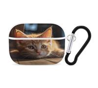 Small Orange Cat Earbuds Organizer Shockproof Protective Airpods Pro Cover with Carabiner Clip Anti Fall Carrying Earphone Case Cover for Airpods Pro 2nd Generation White