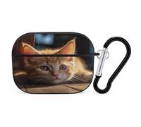 Small Orange Cat Earbuds Organizer Shockproof Protective Airpods Pro Cover with Carabiner Clip Anti Fall Carrying Earphone Case Cover for Airpods Pro 2nd Generation Black