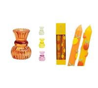 Small Orange Glass Candle Holder & Citrus 3D Candles Halloween Autumn Bundle