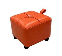 Small Orange Square Leather Ottoman Footstool - Easy-Clean Shoe Change Stool with Stable Structure for Living Room & Office Use