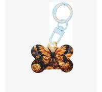 Small Orange Yellow Butterfly Field Flowers Print Acrylic Pet ID Tags, Personalized Dog and Cat Bone Shaped Sign, for Large and Small Pet Collar