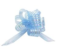Small Organza Pom Pom Pull Bow - Light Blue - Pack of 3