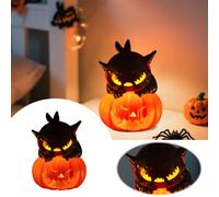 Small Ornament Set LED Night Light Desktop Ornament Pumpkin Cat Design Party Decorative Candle Holder Metal Quail (Black, 10x7cm)