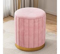 Small Ottoman Velvet Footrest Foot Stool Round Upholstered Footstool for Living Room Bedroom Modern Round Velvet Ottoman Footrest Stool,Pink
