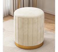 Small Ottoman Velvet Footrest Foot Stool Round Upholstered Footstool for Living Room Bedroom Modern Round Velvet Ottoman Footrest Stool,Beige