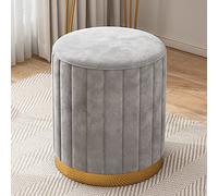 Small Ottoman Velvet Footrest Foot Stool Round Upholstered Footstool for Living Room Bedroom Modern Round Velvet Ottoman Footrest Stool,Grey