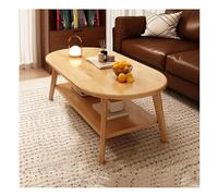 Small Oval Coffee Table，Mid Century Minimalist Display Coffee Table ，Mid-century modern coffee table， 2-tier oval coffee table，Modern Small Coffee Tables， 4 legs(Oak,100*50cm/39.3*19.6in)