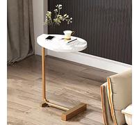 Small Oval Coffee Table - Versatile Side Table for Living Room Bedroom Balcony & Office - Modern C-Shaped End Table & Laptop Desk (Color: Dark Blue Size: 45x30x70cm)