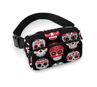 Small Pack, Portable Belt Bag, Fashion Dress Decor Waist Bag with Adjustable Strap for Men and Women Day Dead Floral Rose Sugar Skull