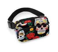 Small Pack, Portable Belt Bag, Fashion Dress Decor Waist Bag with Adjustable Strap for Men and Women Mexican Day Dead Rose Sugar Skulls