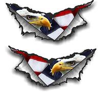 Small Pair of Triangular Ripped Torn Metal Rip And American Bald Eagle With US Stars & Stripes Flag Motif Vinyl Car Sticker Decal 75x35mm Each