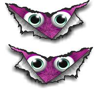 Small Pair of Triangular Ripped Torn Metal Rip And Cute Pink Monster Motif Vinyl Car Sticker Decal 75x35mm Each