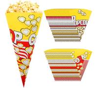 Small Paper Popcorn Boxes, 100 Pack Cone Shape Treat Candy Snack Container Food Containers - Reusable Paper Snack Bags Popcorn Bags for Carnival, Home Cinema, Party Themes,8 x 6.29 Inch