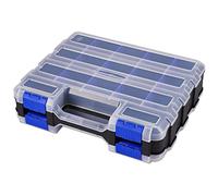 Small Parts Storage Case Tools Box Organizer Double Side 34 Compartments Hardware Organizers with Removable Plastic Dividers for Screws Nuts Nails Bolts