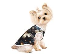 Small Pet Breathable Sleeveless Gold White Butterflies Black Print T-Shirt - Small Medium Cats & Dogs, Chihuahua, Yorkie, Dachshund