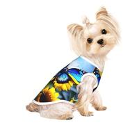 Small Pet Breathable Sleeveless Sunflower Blue Butterfly Print T-Shirt - Lightweight Dog & Cat Outfit - Stretchy Tank Top
