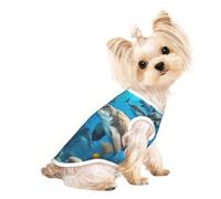 Small Pet Breathable Sleeveless T-Shirt - Soft Dolphins Sea Turtle Shark Octopus Coral Reef Print Stretchy Vest, Fits Small to Medium Pets