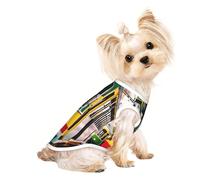 Small Pet Breathable Sleeveless T-Shirt - Soft Lisbon Tram Print Stretchy Vest, Fits Small to Medium Pets