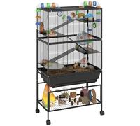 Small Pet Cage 82x46x150cm Black Steel & Plastic 3-Tier on Wheels Deep17cm Tray