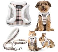 Small Pet Harness Collar and Leash Set, Step in No Chock No Pull Soft Mesh Adjustable Dog Vest Harnesses Plaid Reflective for Dogs Puppy and Cats Outdoor Training (Warm Beige, XL)