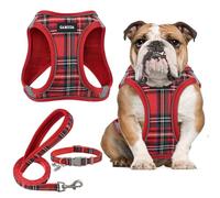 Small Pet Harness Collar and Leash Set, Step in No Chock No Pull Soft Mesh Adjustable Dog Vest Harnesses Plaid Reflective for Dogs Puppy and Cats Outdoor Training (Red, XL)