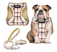 Small Pet Harness Collar and Leash Set, Step in No Chock No Pull Soft Mesh Adjustable Dog Vest Harnesses Plaid Reflective for Dogs Puppy and Cats Outdoor Training (Beige Red, XL)