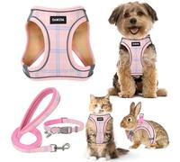 Small Pet Harness Collar and Leash Set, Step in No Chock No Pull Soft Mesh Adjustable Dog Vest Harnesses Plaid Reflective for Dogs Puppy and Cats Outdoor Training (Pink, XS)