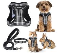 Small Pet Harness Collar and Leash Set, Step in No Chock No Pull Soft Mesh Adjustable Dog Vest Harnesses Plaid Reflective for Dogs Puppy and Cats Outdoor Training (Black, XL)