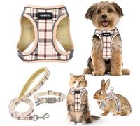 Small Pet Harness Collar and Leash Set, Step in No Chock No Pull Soft Mesh Adjustable Dog Vest Harnesses Plaid Reflective for Dogs Puppy and Cats Outdoor Training (Beige Red, M)