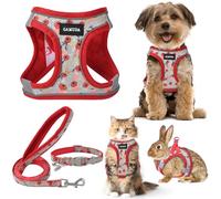 Small Pet Harness Collar and Leash Set, Step in No Chock No Pull Soft Mesh Adjustable Dog Vest Harnesses Plaid Reflective for Dogs Puppy and Cats Outdoor Training (Red Flower, S)
