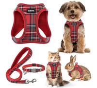 Small Pet Harness Collar and Leash Set, Step in No Chock No Pull Soft Mesh Adjustable Dog Vest Harnesses Plaid Reflective for Dogs Puppy and Cats Outdoor Training (Red, XXS)