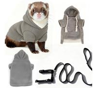 Small Pet Harness Vest and Leash Set Ferret Clothes Hoodies for Ferrets for Outdoor Walking Rabbit Ferret Guinea Pig Bunny Hamster Puppy Kitten (Gray clothes + leash)