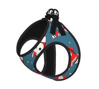 Small Pet Leash Vest Dog Harness - Small Sized Cartoon Rockets Print Leash Set with Buckle, Canine Companion Outdoor Travel Gear
