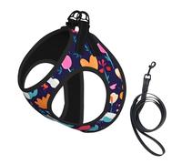 Small Pet Leash Vest Dog Harness - Small Sized Funny Cats Birds and Flowers Print Leash Set with Buckle, Canine Companion Outdoor Travel Gear