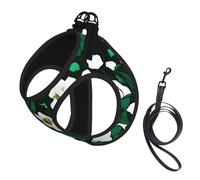Small Pet Leash Vest Dog Harness - Small Sized Hunter Green Floral Petals Pattern Print Leash Set with Buckle, Canine Companion Outdoor Travel Gear