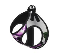 Small Pet Leash Vest Dog Harness - Small Sized Purple Rose Skull Print Leash Set with Buckle, Canine Companion Outdoor Travel Gear