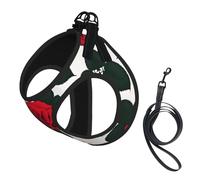 Small Pet Leash Vest Dog Harness - Small Sized Rustic Red Rose Print Leash Set with Buckle, Canine Companion Outdoor Travel Gear