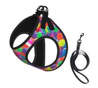 Small Pet Leash Vest & Dog Pickleball Balls Colors Pattern Print Harness Set â€“ Soft, Light, Breathable Mesh for Small Dogs & Cats