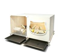 Small Pet Quail Chicken Coop Cage with Tray, Indoor Dwarf Fowl Habitat | 1.5cm fine mesh, Removable PP trays, Transparent divider, Lockable wheels, Mat & feeder(M-Basic)
