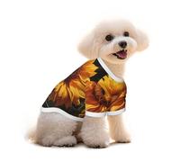 Small Pets Dogs T-Shirt, Yellow Sunflower on a Brown Background Print Cats Cotton Sweatshirts, for Chihuahua Yorkie Puppy Clothes Short Sleeve