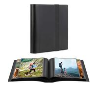 Small Photo Album 5x7 Holds 64 Photos Black Inner Page with Strong Elastic Band, 5x7 Mini Book Photo Pictures Album for Artwork, 5x7 Picture Storage, Kids Art Storage, Postcards, Drawings (Black)