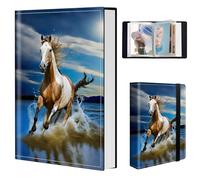 Small Photo Albums 5x7 Pictures,120 Photos Holds Top Loader Vertical Picture Album,PU Leather Portable Photo Book Mini Family Wedding Kids Travel Photo Album-Running Horse in water
