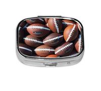 Small Pile of Footballs Printed Pill Organizer Daily,Portable Metal Travel Pill Case Box for Purse and Pocket
