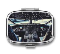 Small Pill Box 2 Compartment Medicine Pill Case Portable Airplane Cockpit Printed Pill Container for Pocket Or Purse Pill Box Metal Medicine Vitamin Organizer